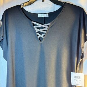 89th & Madison Black Sheer Crisscross Rhinestone Top NWT – Size L